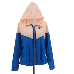 Nike Windrunner Jacket L Peach Blue Colorblock Hooded Windbreaker Sporty Casual